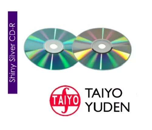 50 Genuine Taiyo Yuden CMC Shiny Silver Blank CD-R CD 48x 52x 80min 700MB Discs