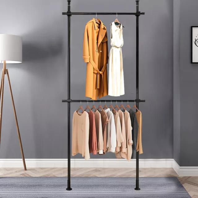 Heavy Duty 2-Tiers Commercial Garment Rack Stand Clothes Storage Hanging Shelf