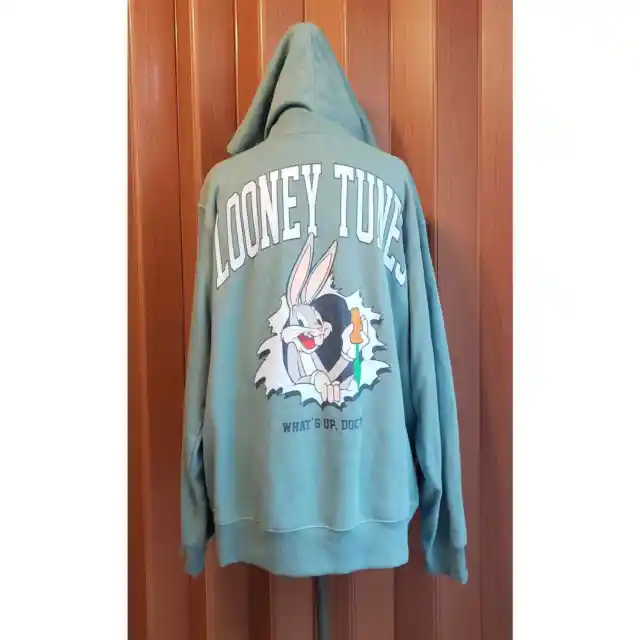 Loony Tunes Bugs Bunny What's Up Doc  large green pullover hoodie sweatshirt