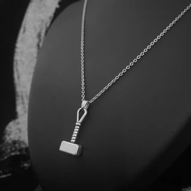 Unisex Silver Odin Viking Mini Thor Hammer Pendant Necklace Jewellery Gift UK 2