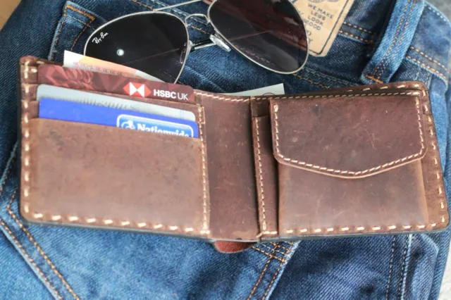 Mens Leather Wallet women Card Genuine Thick Truely Handmade Premium Cowhide UK