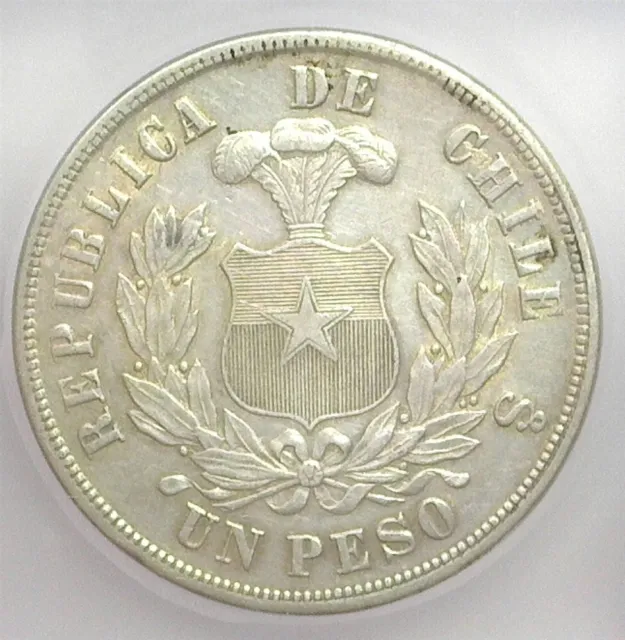 Chile ~ 1884 Silver Peso ~ Icg Au55 ~ Km# 142.1