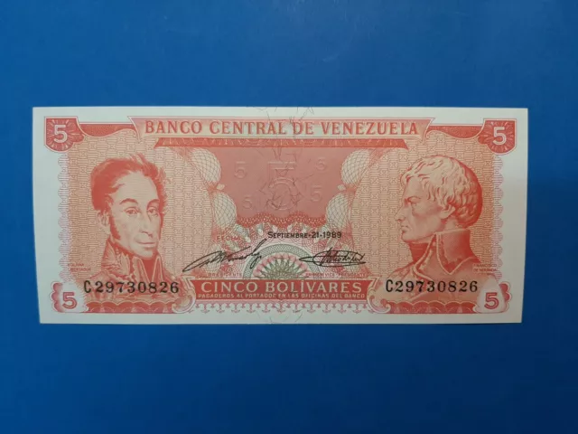 1 x  5 Bolivares Venezuela / UNC / Geldschein Banknote vom 21.09.1989 '