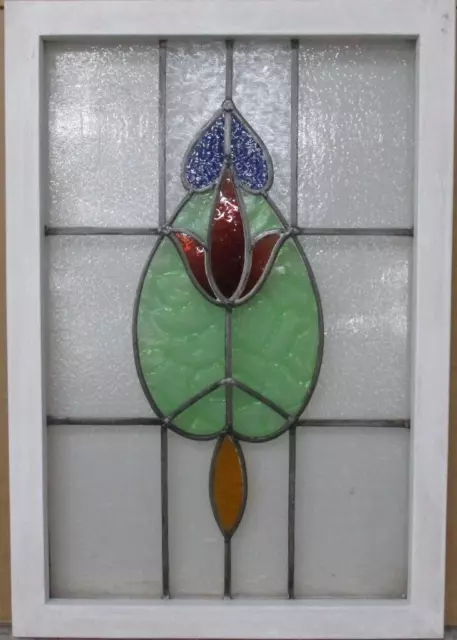 MIDSIZE OLD ENGLISH LEADED STAINED GLASS WINDOW Abstract Floral 19" x 27.5"