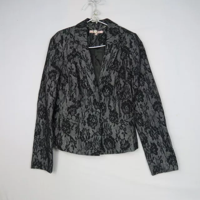 Review Womens Blazer Jacket 10(AU) or Small Grey Floral Collared Long Sleeve