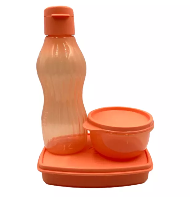 Tupperware Lunch Set Packette, Ideal Bowl, Eco Water Bottle Coral Set of 3