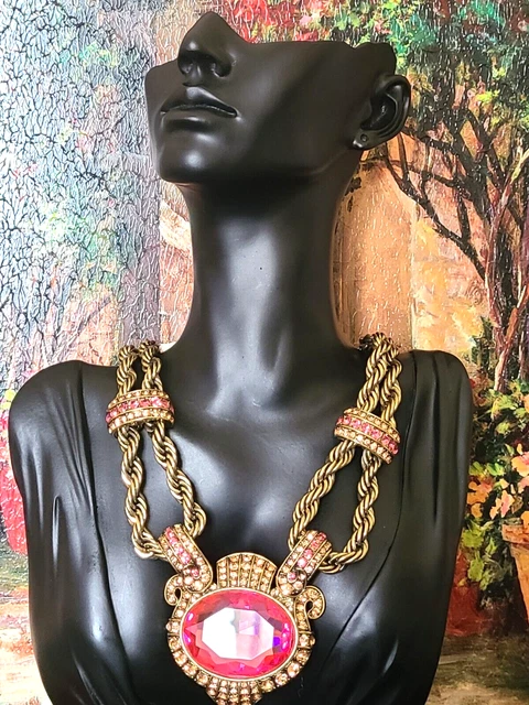 Heidi Daus "Chain Of Event" Pink Crystal Beaded Necklace - Nwt