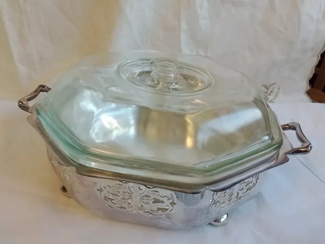 1930s Orlak Octagonal Lidded Glass Dish in Stand - Chance Bros Stabler RARE