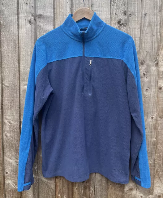 Saltador de lana Rohan Microrgrid Stowaway azul media cremallera - mediano