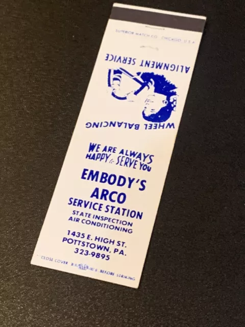 Vintage Pennsylvania Matchbook: “EMBODY'S ARCO SERVICE STATION” Pottstown, PA