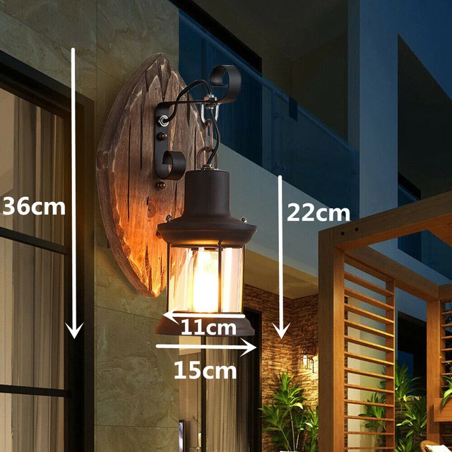 Antik Wandleuchte Retro Industriell Holz Wandlampe Wandleuchter Wall Lamp 220 V