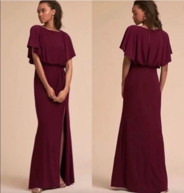 BHLDN Lena Dress Port Wine Flutter Sleeve Drape Jersey Evening Formal Size 4 F2