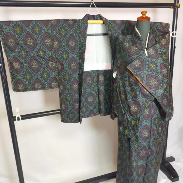 Japanese Kimono and Haori set jacket Silk Oshima Tsumugi pattern 9340