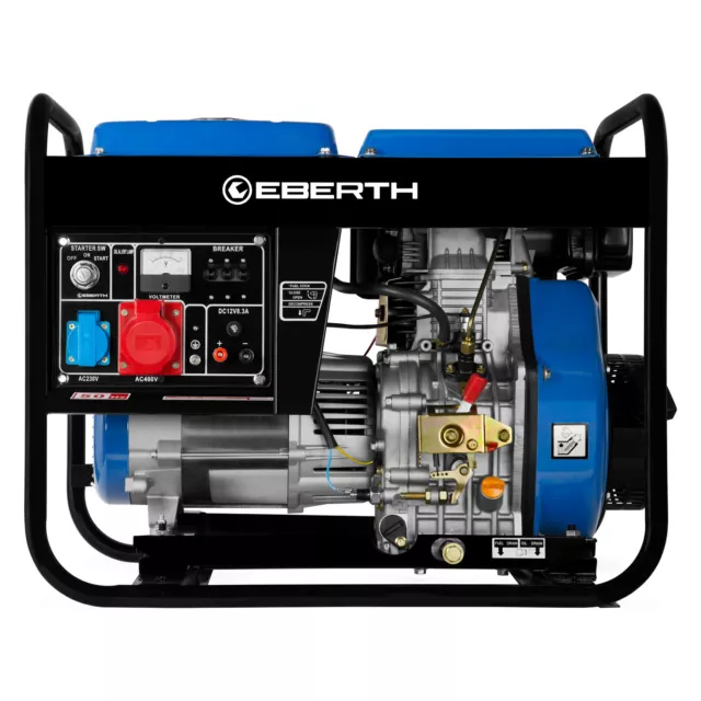 EBERTH 5kW Groupe électrogène diesel generateur electrique e-start 3-phase 10CV 2