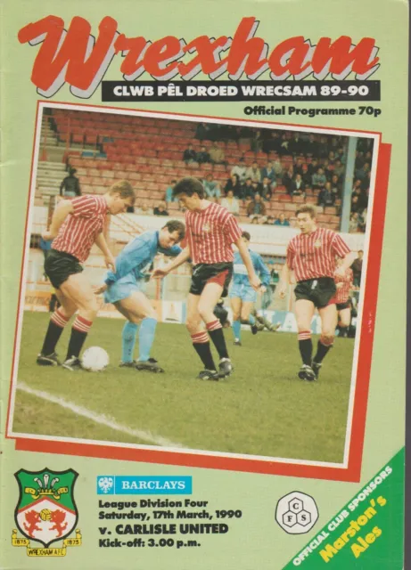 89-90 Wrexham V Carlisle United 17-3-1990 Division 4 Match Programme