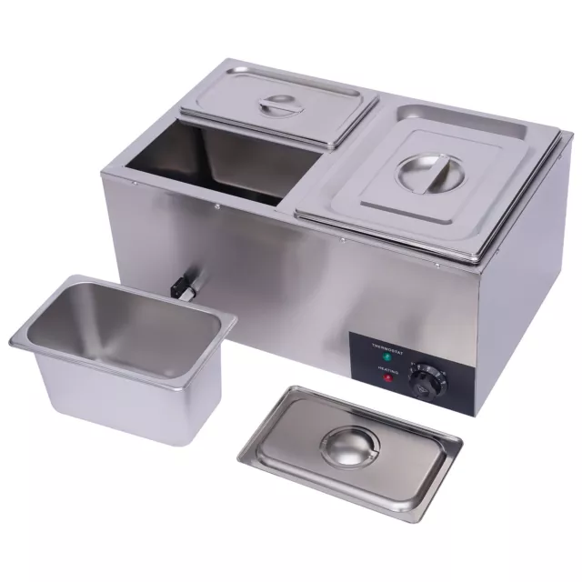 3Pan Commercial Food Warmer Steam Table Buffet Bain Marie Countertop Stainless