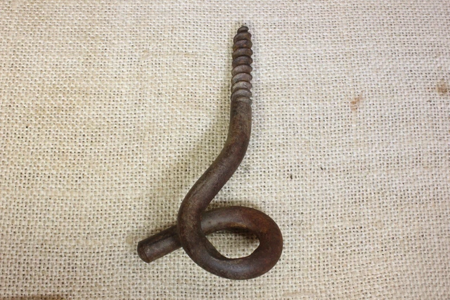 old Plant Hook full twist Safety pig tail hanger for windy Porch rustic vintage 2