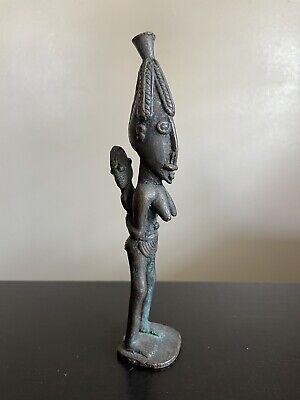 Fine Old African Bronze Maternity Figure Mother Carrying Baby Tribal Art NICE NR