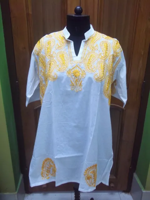 Excellent 3Xl 48 Handmade Kurti Kurta Blouse Top Ethnic Chikan Embroidery Cotton
