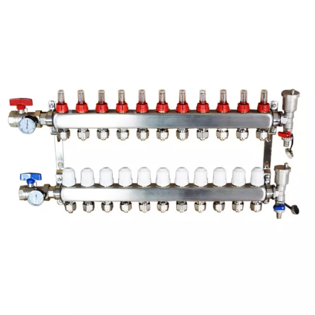 11 Branch PEX Radiant Floor Heating Manifold Set Flow Water Separator Kit G 1/2"