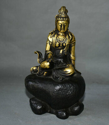 7.6 "vieux chinois le bouddhisme bronze place libre guanyin kwan yin déesse