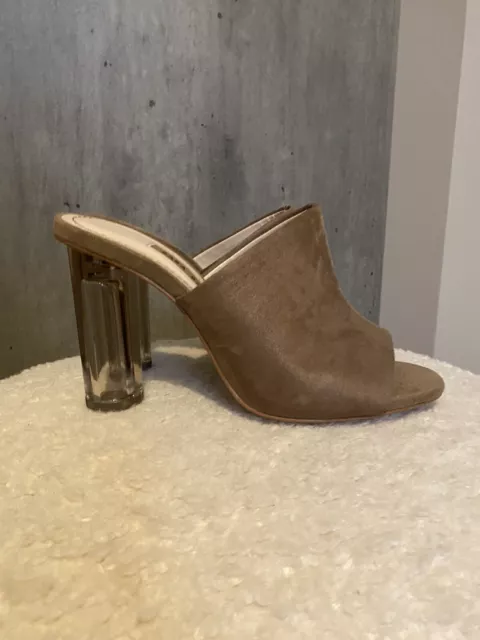 ZARA PERSPEX BLOCK heels mink mules backless UK3 36 10.00
