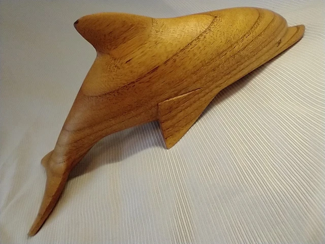 Dolphin Hand Carved Large Wooden Sea Life Marine Porpoise Figurine 11.5”