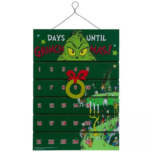 DR. SEUSS GRINCH Advent Calendar Wood Wall Hanging Decor NEW 30.99