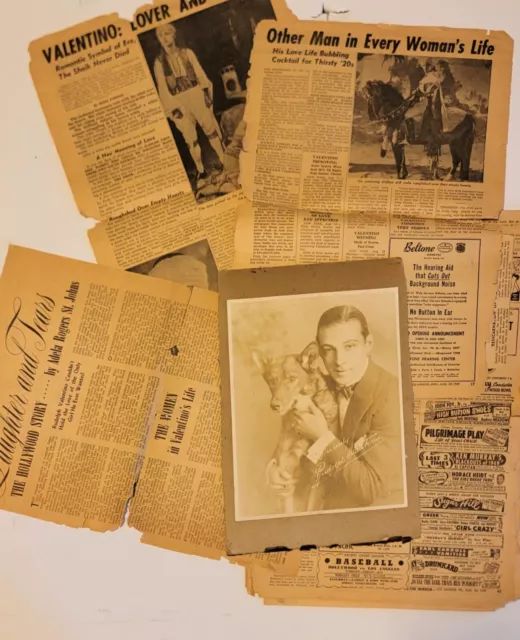 1920s RUDOLPH VALENTINO picture and newspaper clippings