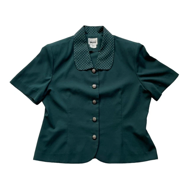 Leslie Fay Dresses Blouse Size 16 Green Poke Dot Collar Vintage
