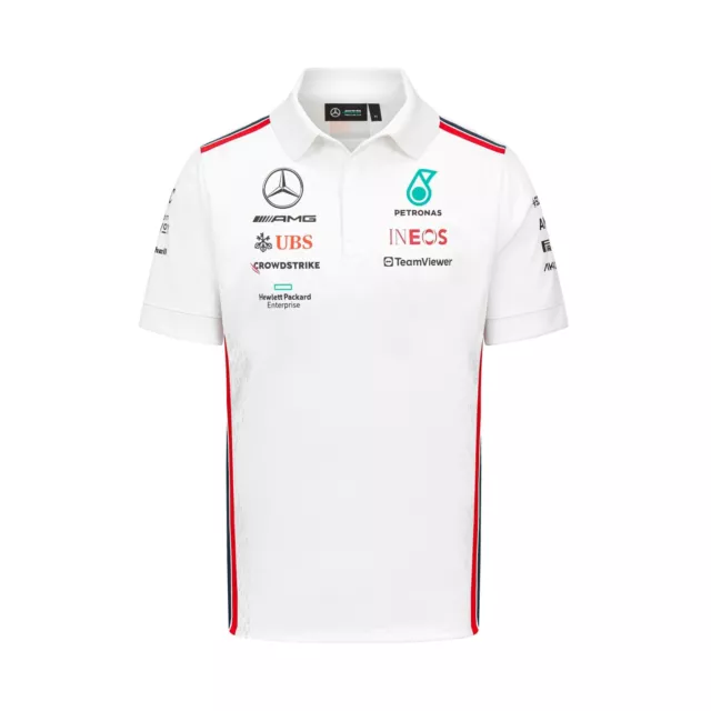 Mercedes AMG Petronas F1 Team Polo Shirt White Men's 2023 Free UK Shipping