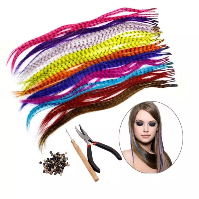 Feather Hair Extension Kit With ynthetic Feathers,Beads,Hook