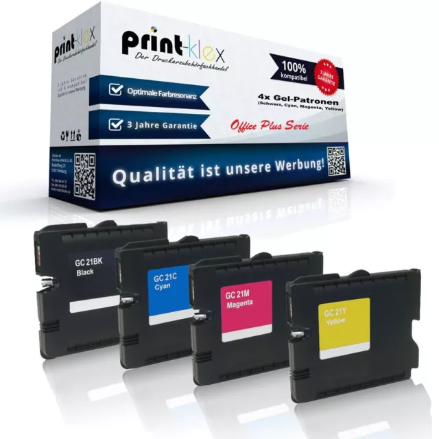 4x Alternative Tintenpatronen für Ricoh GC-21 Drucker Patronen-Office Plus Serie