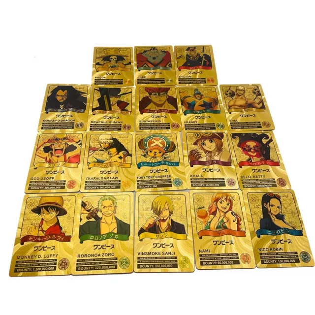 18pcs ONE PIECE Gold Cards Monkey D Luffy Sanji Nico Robin Nami Anime Cartoon