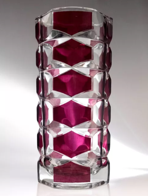 Luminarc Large Art Glass Vase Cranberry Red Mid Century French Facetted Rubis
