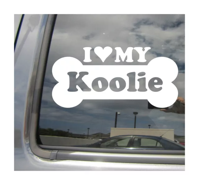 I Heart Love My Koolie - Dog Bone Car Vinyl Decal Sticker 13083