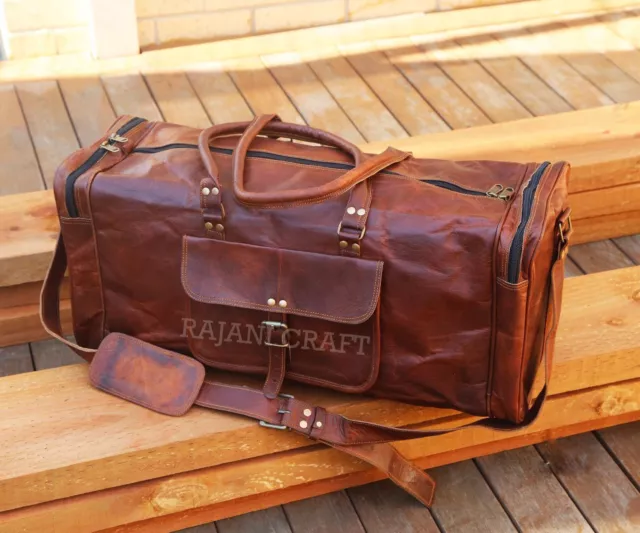 Real Leather cabin briefcase vintage travel luggage duffel gym bag Handmade New