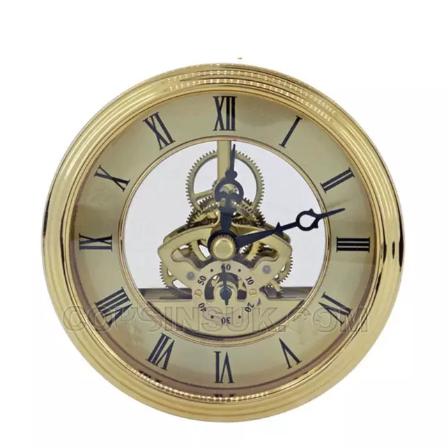 Quartz Skeleton Clock Movement insert Gold Roman Numerals 97mm Diameter Bezel