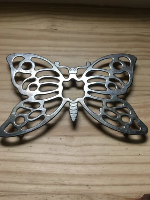 Vintage 1980s Leonard SilverPlate Butterfly Trivet Footed with Wall hanger 11"L