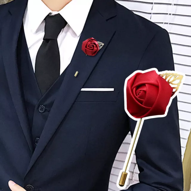 Lapel Flower Boutonniere Stick Brooch Pin For Men's Suit Grooms Wedding Handmade