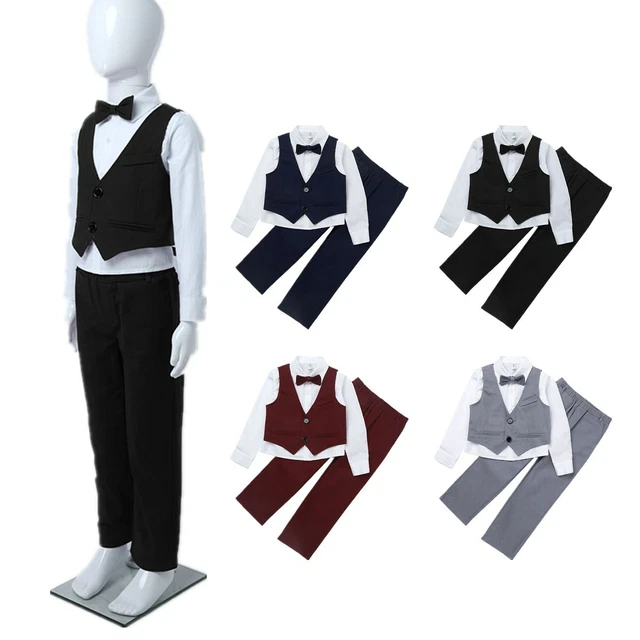 Abito ragazzo gentleman smoking abito 4 pezzi set maniche lunghe camicia + gilet + pantaloni