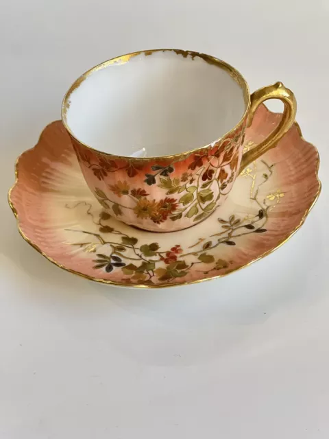 Antique M Redon Limoges of France Hand Painted with Flowers  Cup And Saucer