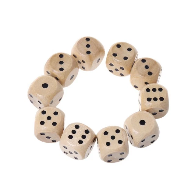 10pcs 6 Sided Wood Dice Point Cubes Round Corner Party Kid Toys Game 14*14*14mm