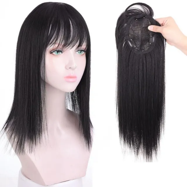 Topper Hair Piece Invisible Seamless Straight Wig Bangs Clip Overhead Natural UK