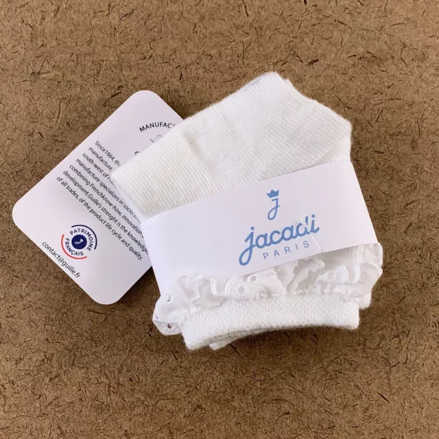 Jacadi Toddler Size 23/26 US 2/3 White Cotton Maison Guille Socks 1 Pair NWT