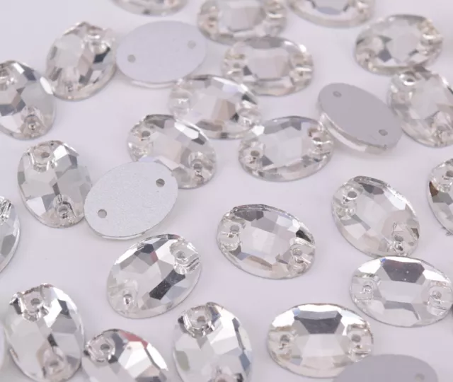 10x14mm Rhinestone Sew On Oval White Glass Crystal  Sewing Gem Flatback