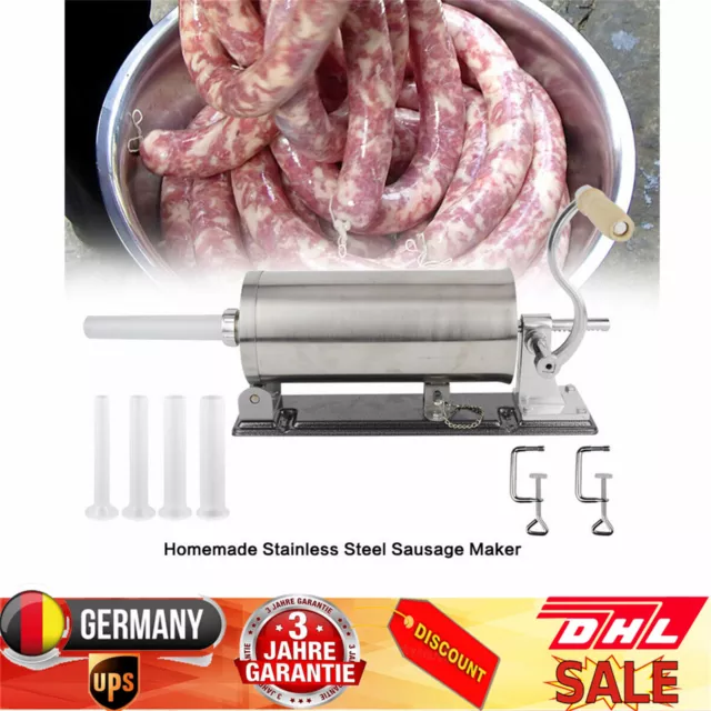 Wurstfüllmaschine Manuell 3L Wurstfüller Wurstspritze Wurstpresse + 4 Füllrohre