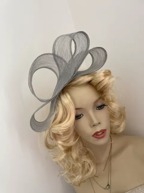 Fascinator Silver Grey Hatinator Gray Loop Wedding Hat Formal Ladies Headpiece