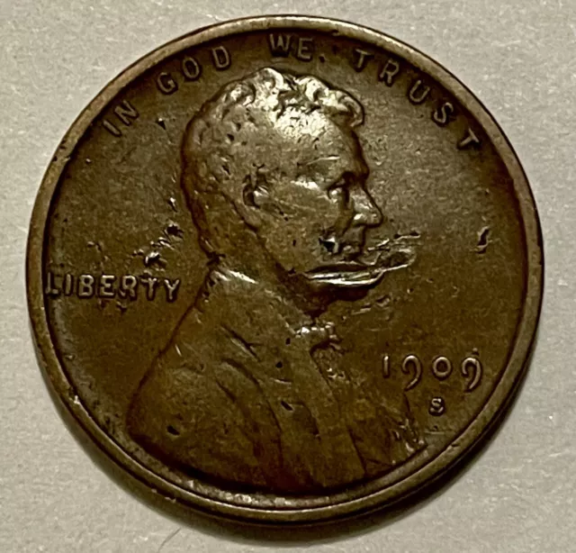 1909-S VDB Key Date Lincoln Wheat Cent, First Year Issue, VF Details, NR Auction
