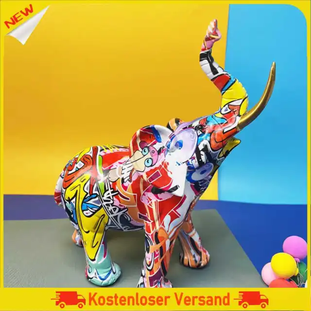 Resin Painting Graffiti Elephant Figurine Handicrafts Colorful for Wine Cabinet